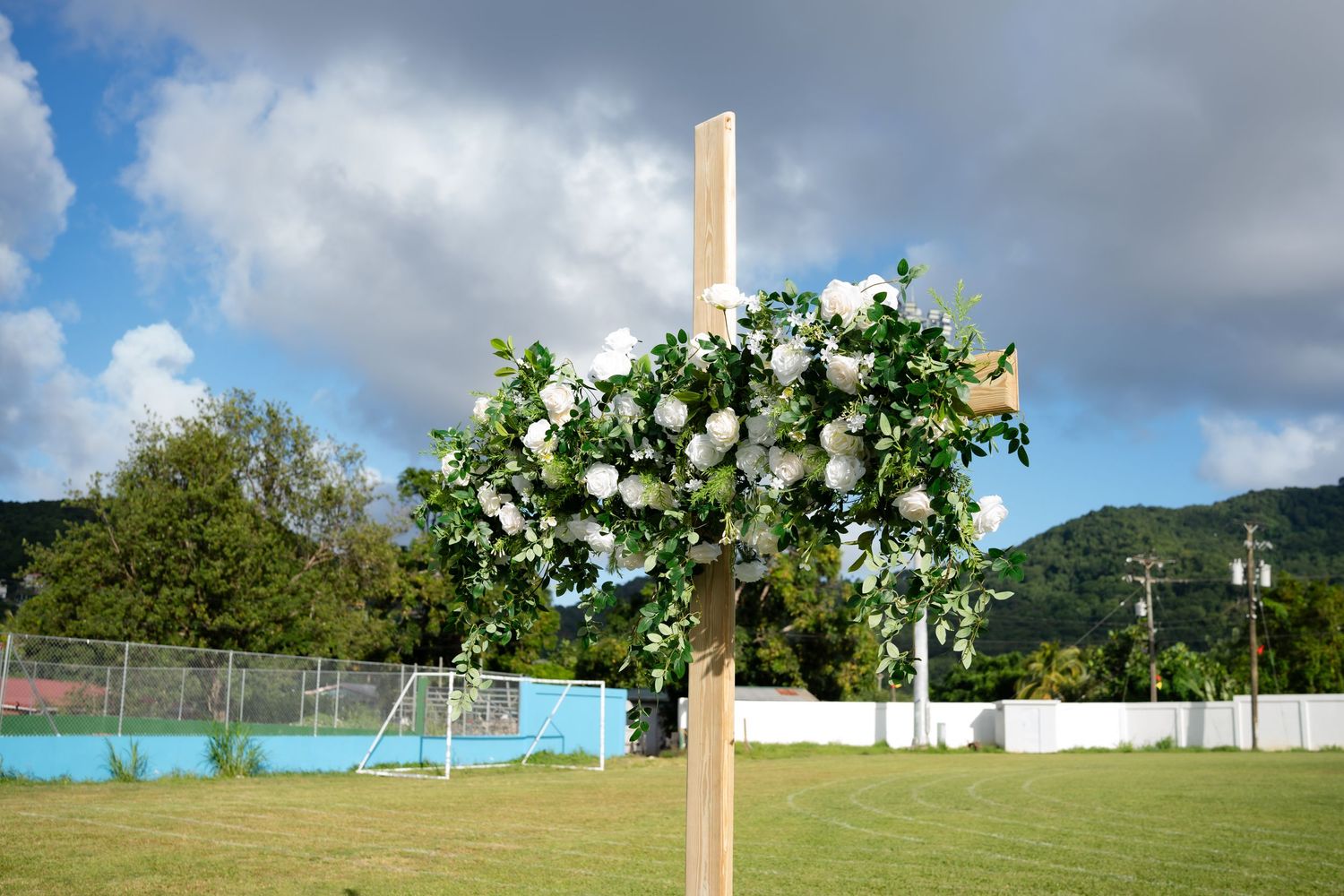 Elegant wedding decor setup in St Lucia with romantic forest design, floral arrangements, and destination wedding styling details