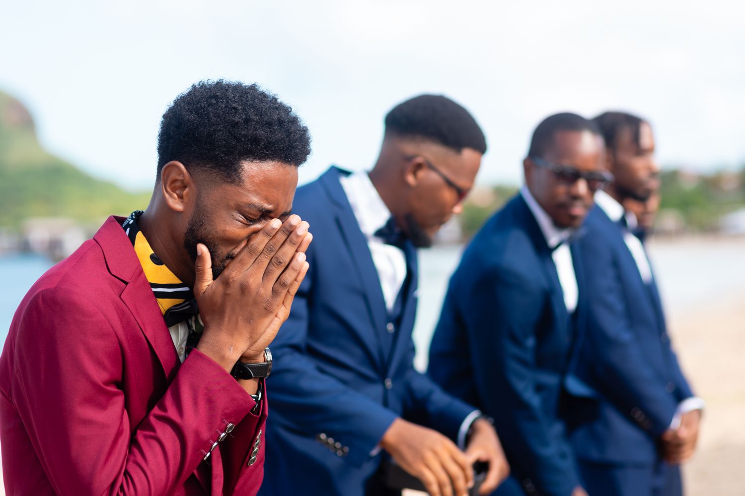 Happy groom in St Lucia during wedding ceremony, capturing real emotion, connection, and authentic moments together