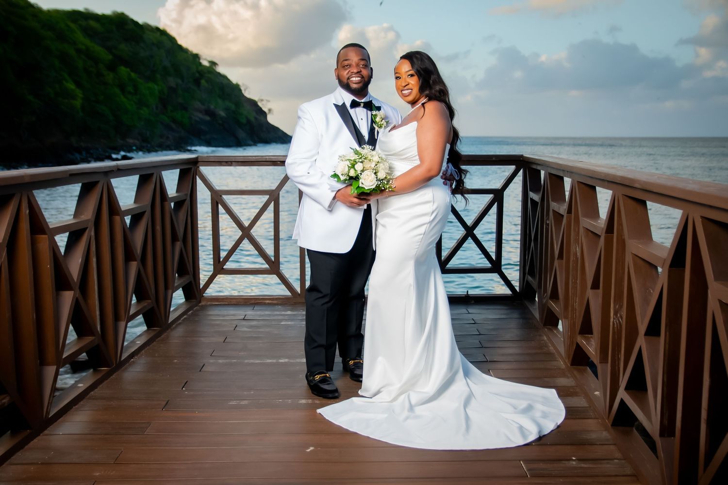 Happy wedding couple in St Lucia during couples photoshoot, capturing real emotion, connection, and authentic moments together