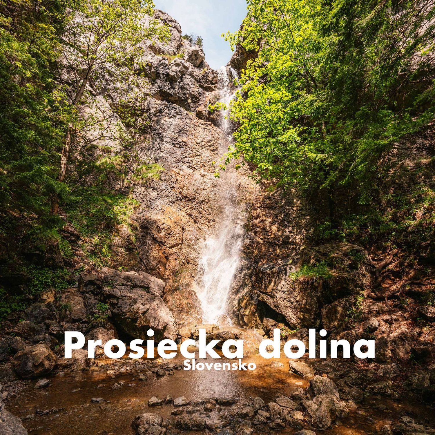 Stunning waterfall cascading through rocky gorge at Prosiecka dolina, Slovakia.