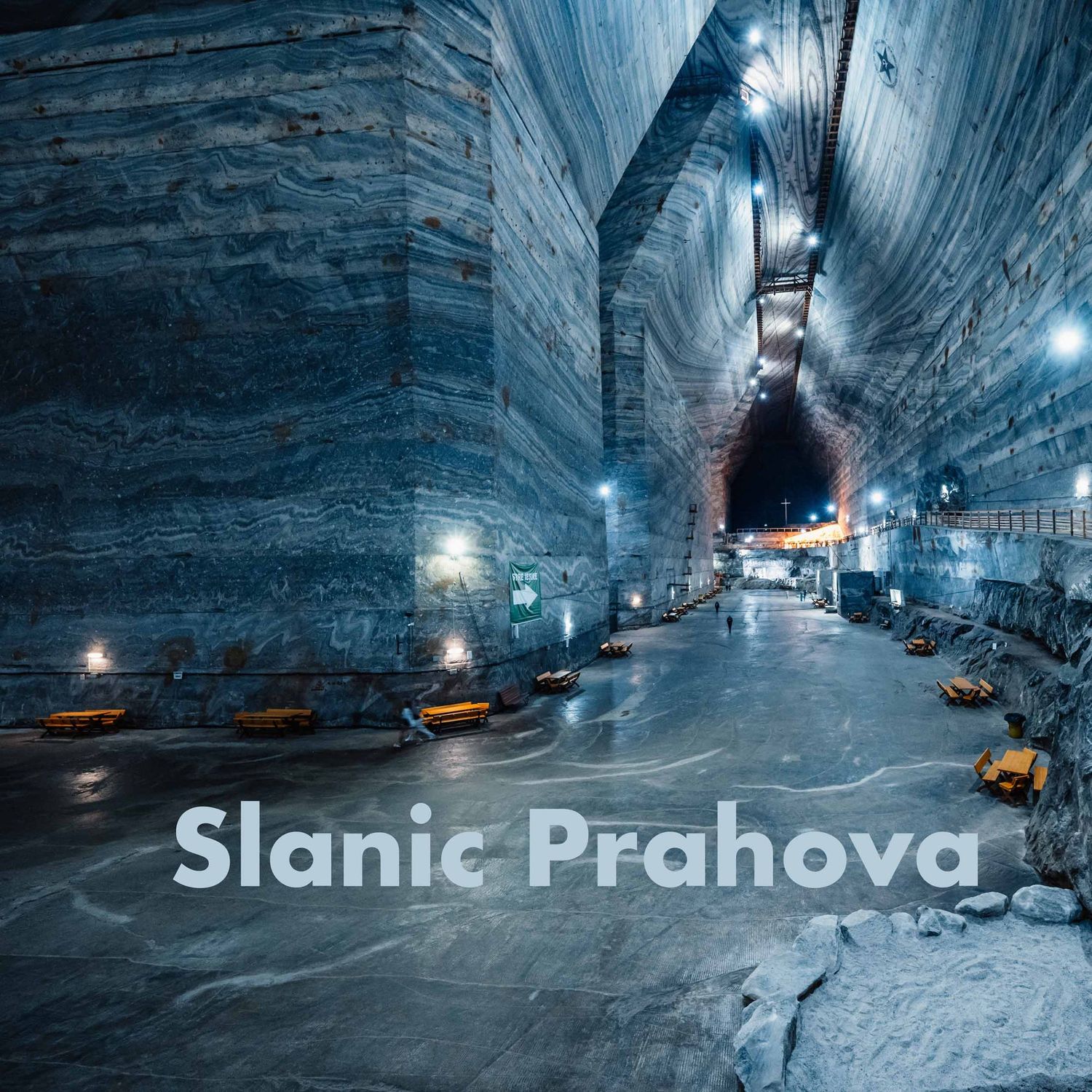 Underground salt mine tunnel in Slanic Prahova, Romania with dramatic lighting.