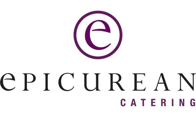 Epicurean Catering logo featuring a purple cursive letter e in a circle above elegant serif typography.