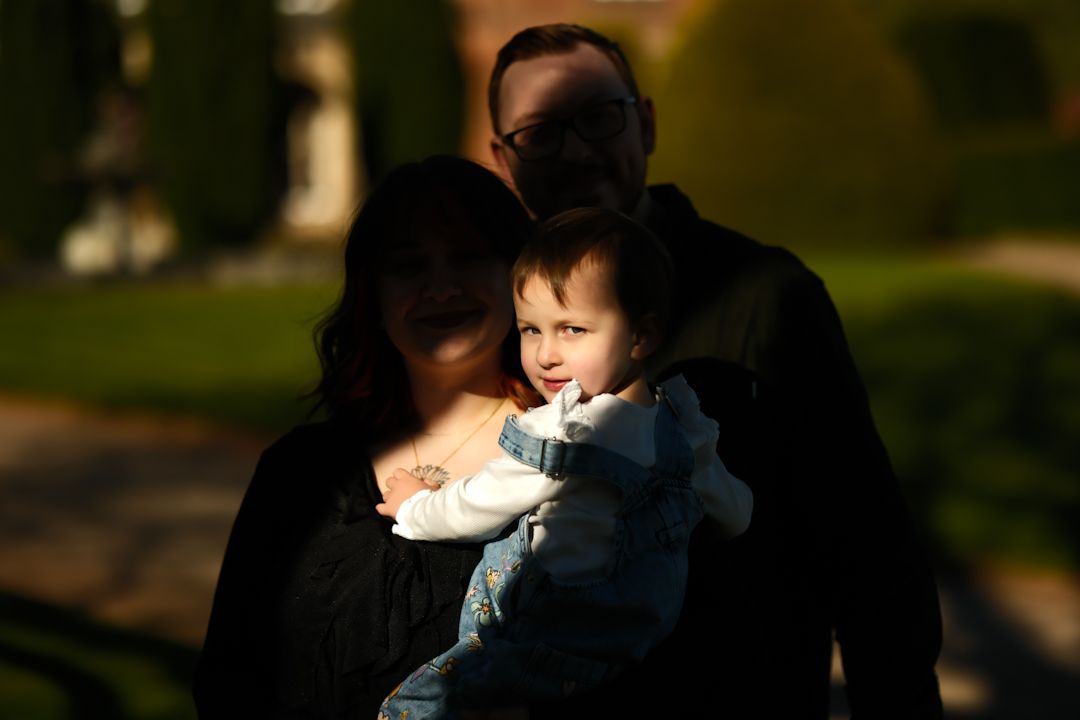 A series of candid outdoor portraits showing joyful expressions and natural lighting in a park setting.