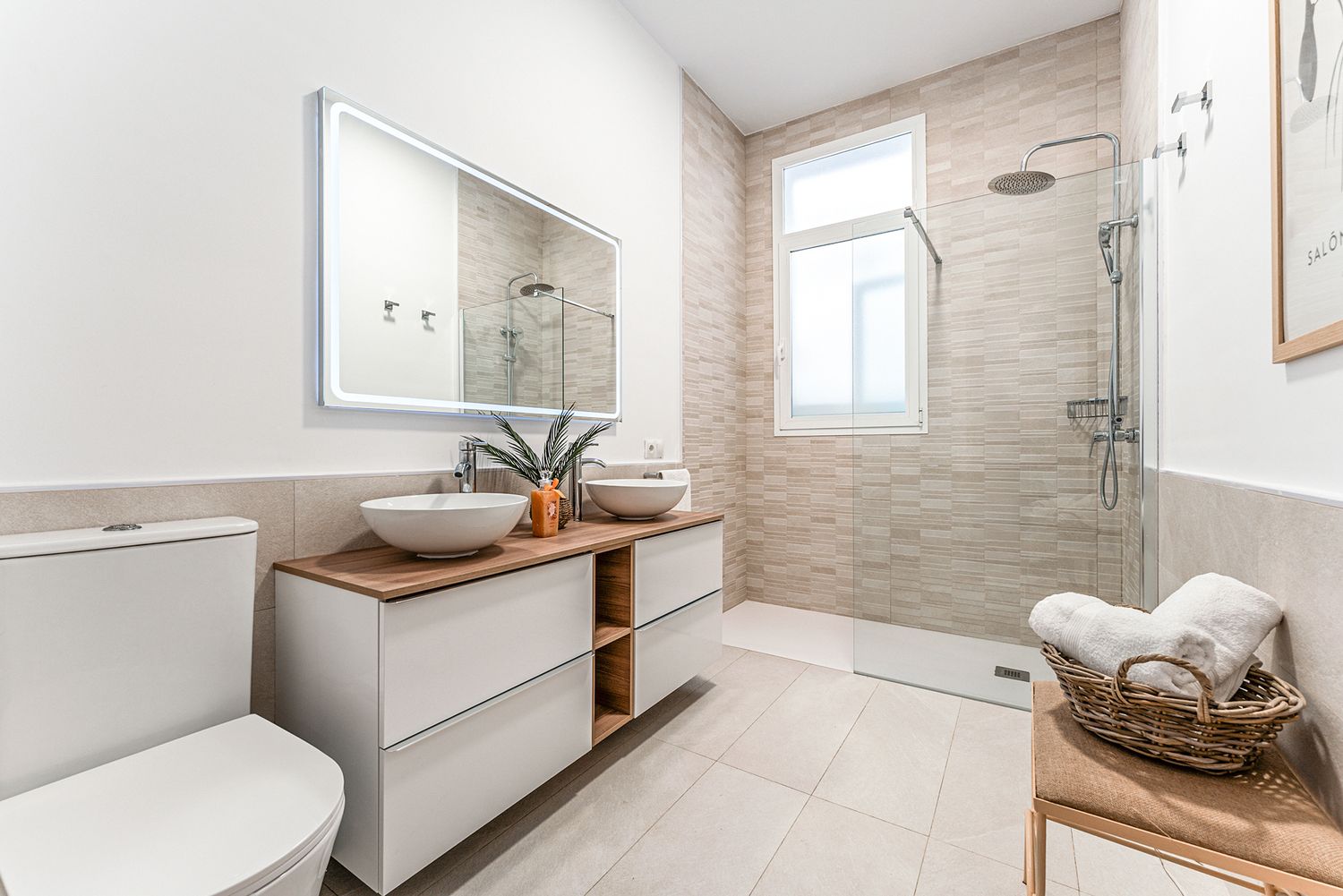 right bathroom interior in Altea with modern fixtures and soft natural tones. Photographed for real estate and interior showcase.
