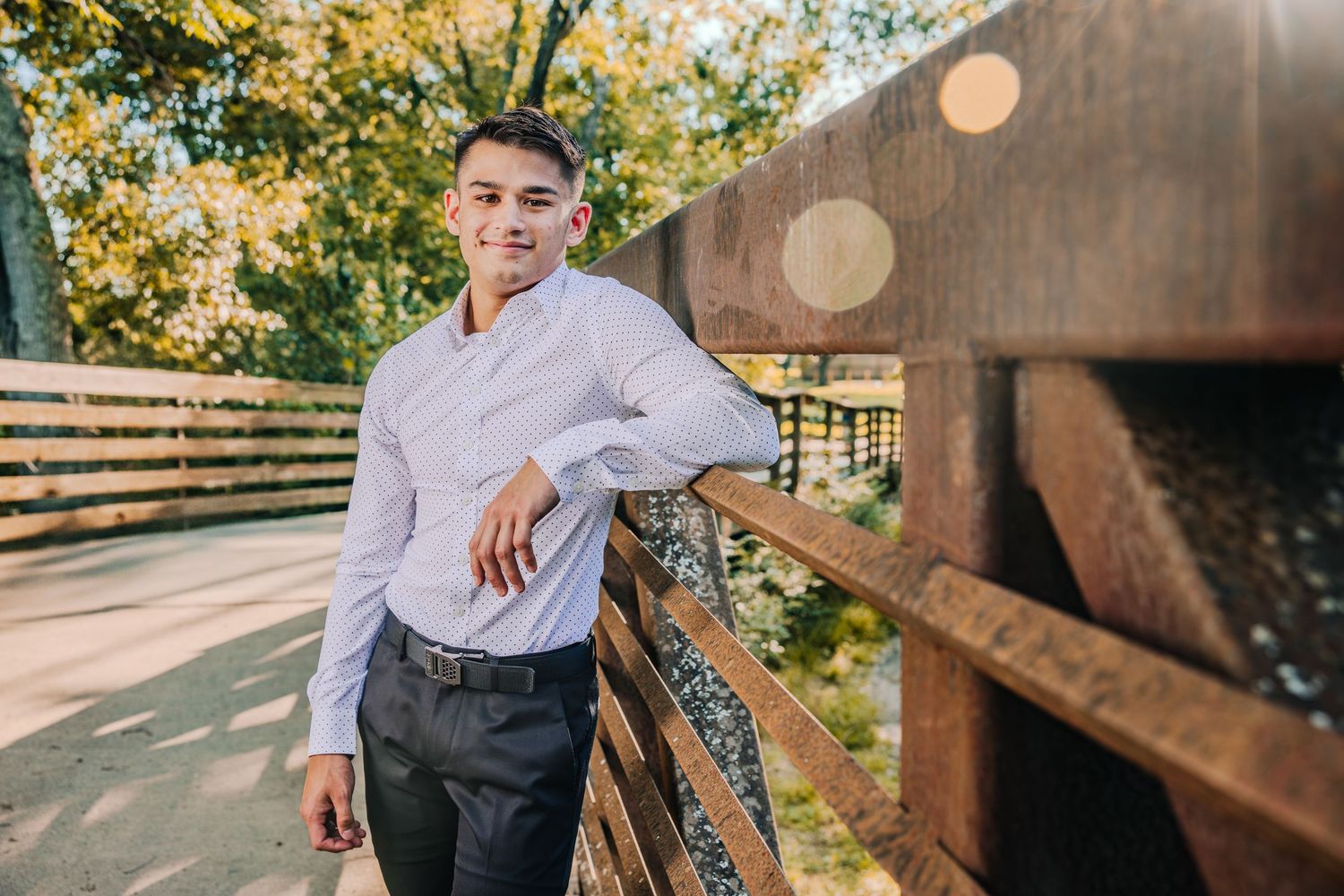 Candid outdoor portrait sequence against rustic wooden background in warm sunlight.