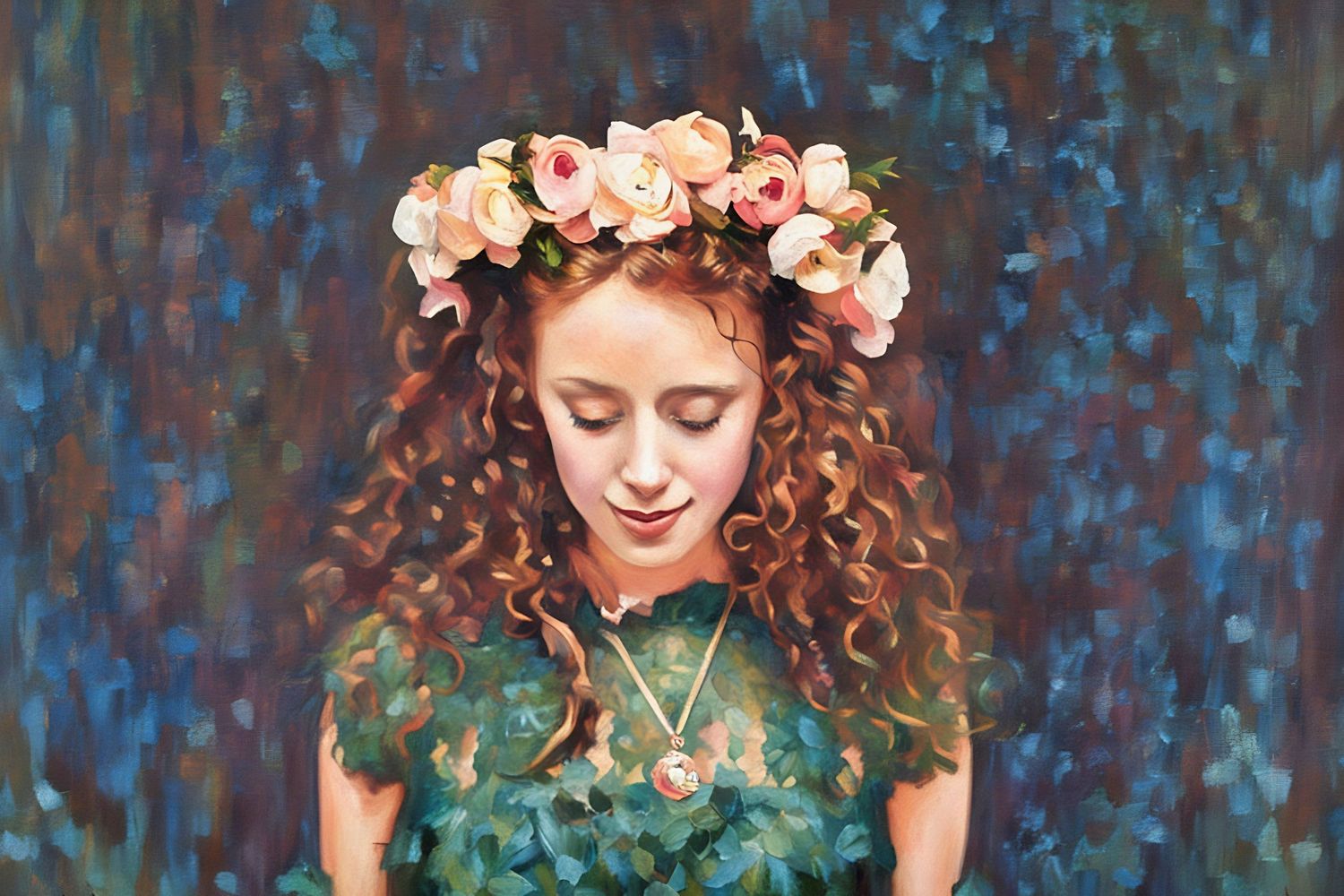 A self portrait of jessie looking like an angel with a beautiful flower headband.