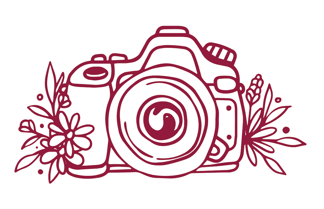 An artistic drawing of a camera with plants and leaves sprouting out of it. The illustration blends creativity and nature, symbolizing growt
