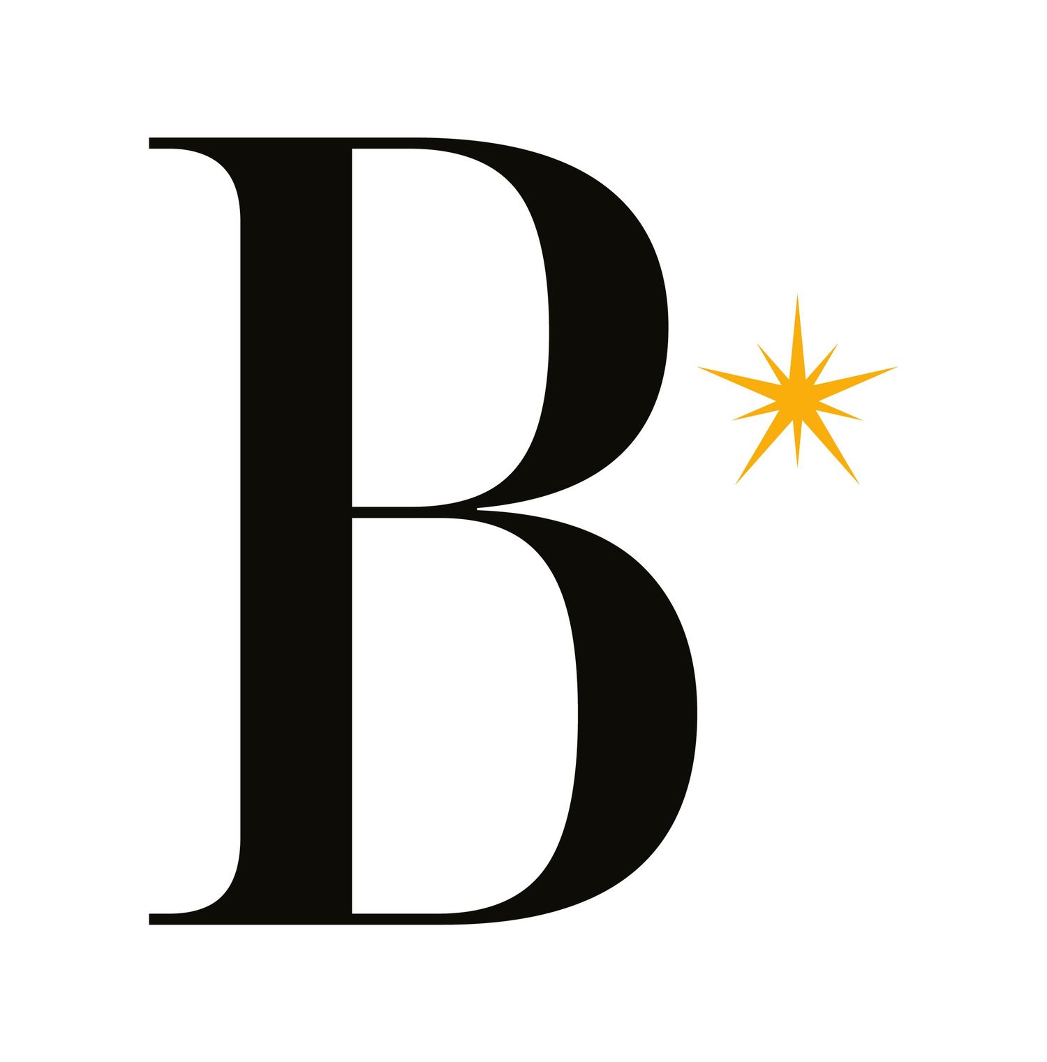 Simple black letter B logo design with golden star accent.