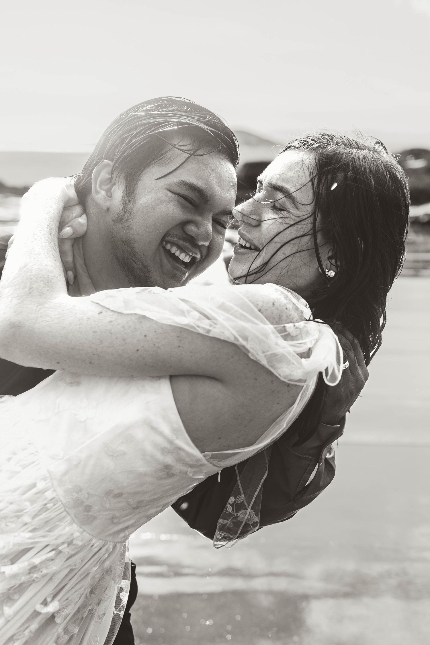 romantic rain wedding love black and white