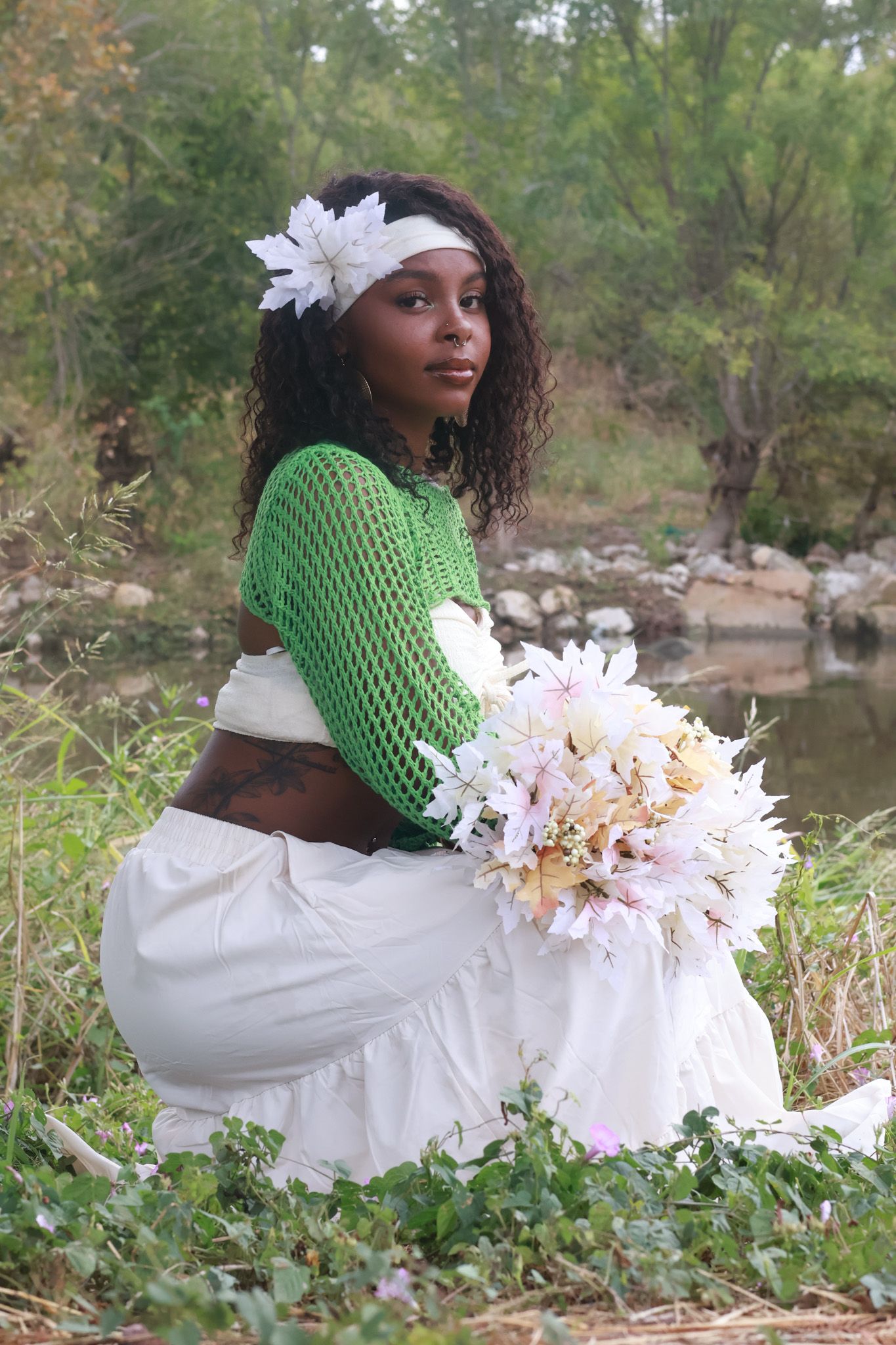Birthday portrait with bouquet