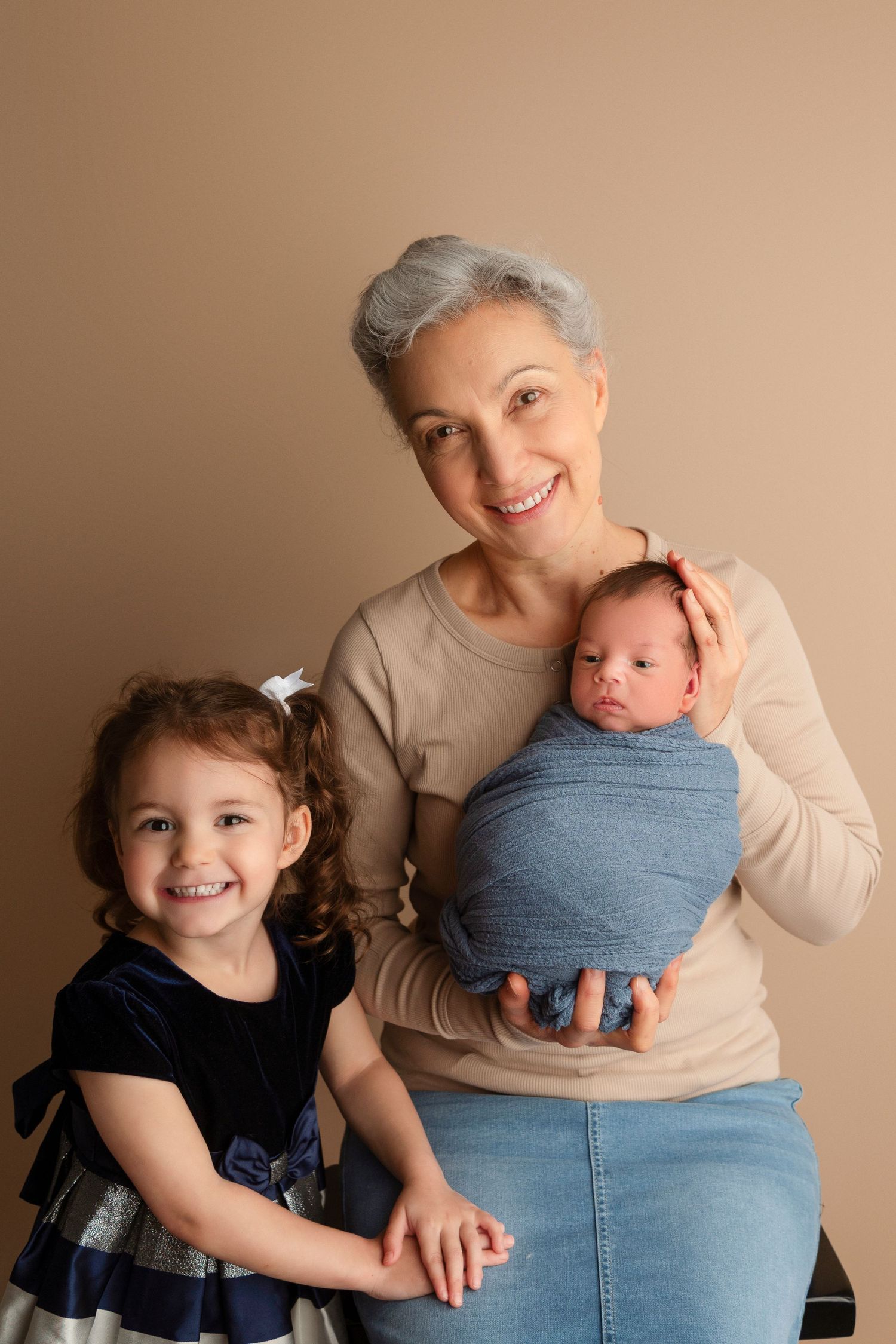A series of heartwarming candid moments showing a child and elderly person interacting and embracing in casual poses.