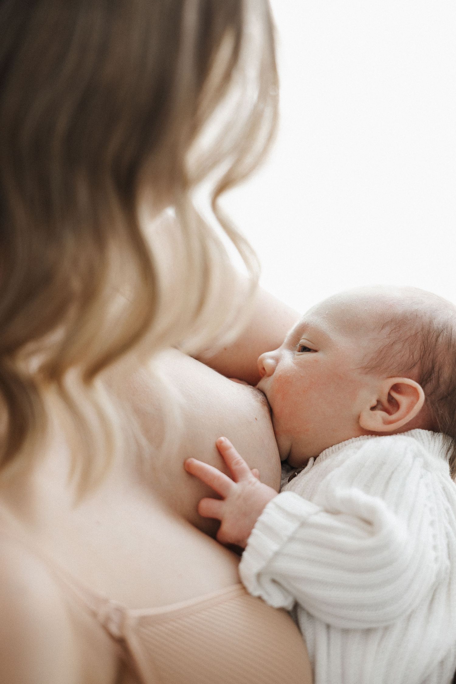 Newborn baby breastfeeding in the sunlight in Canberra newborn photoshoot