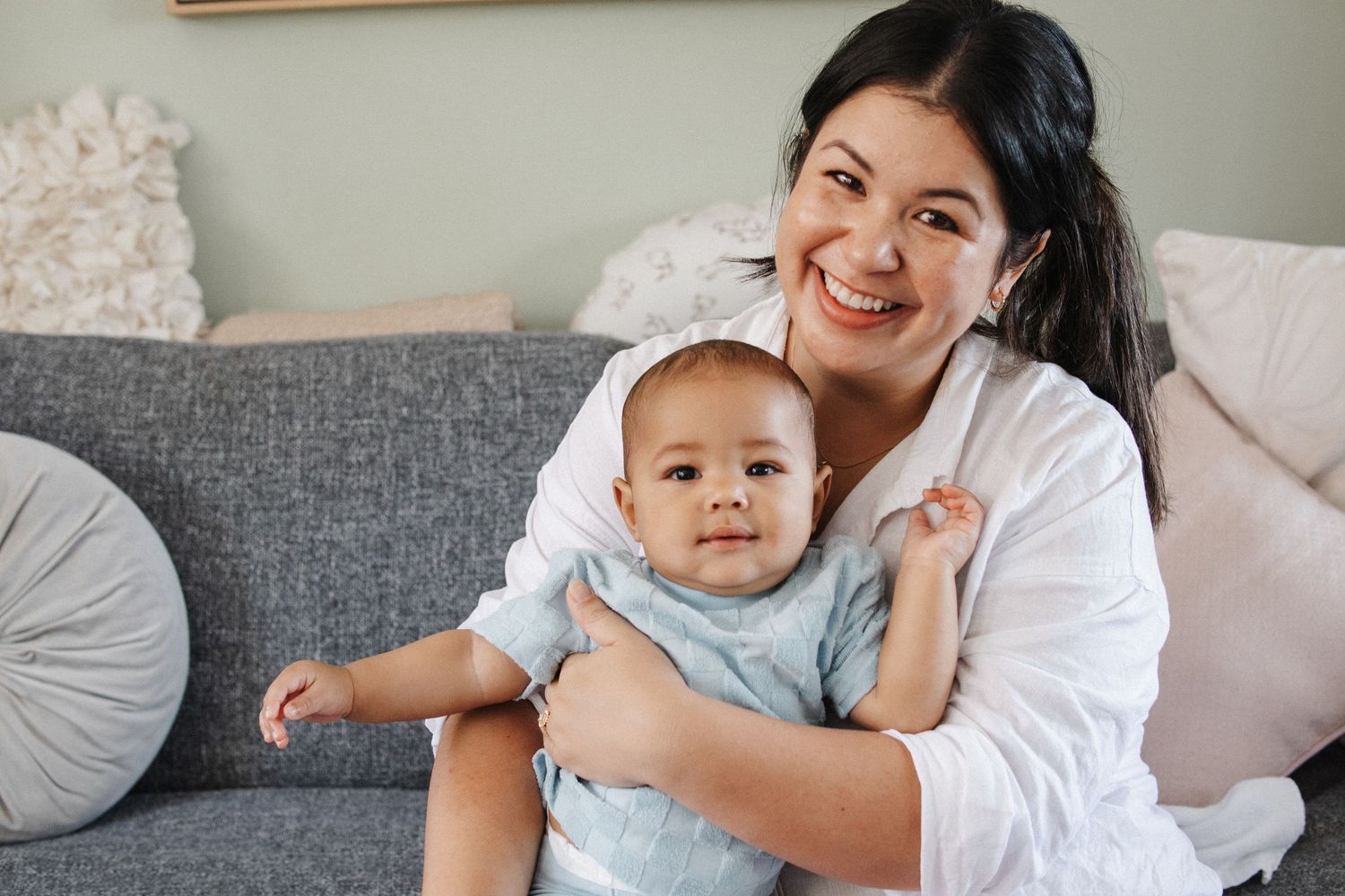Happy mother and baby 6 month milestone with family photography in Canberra