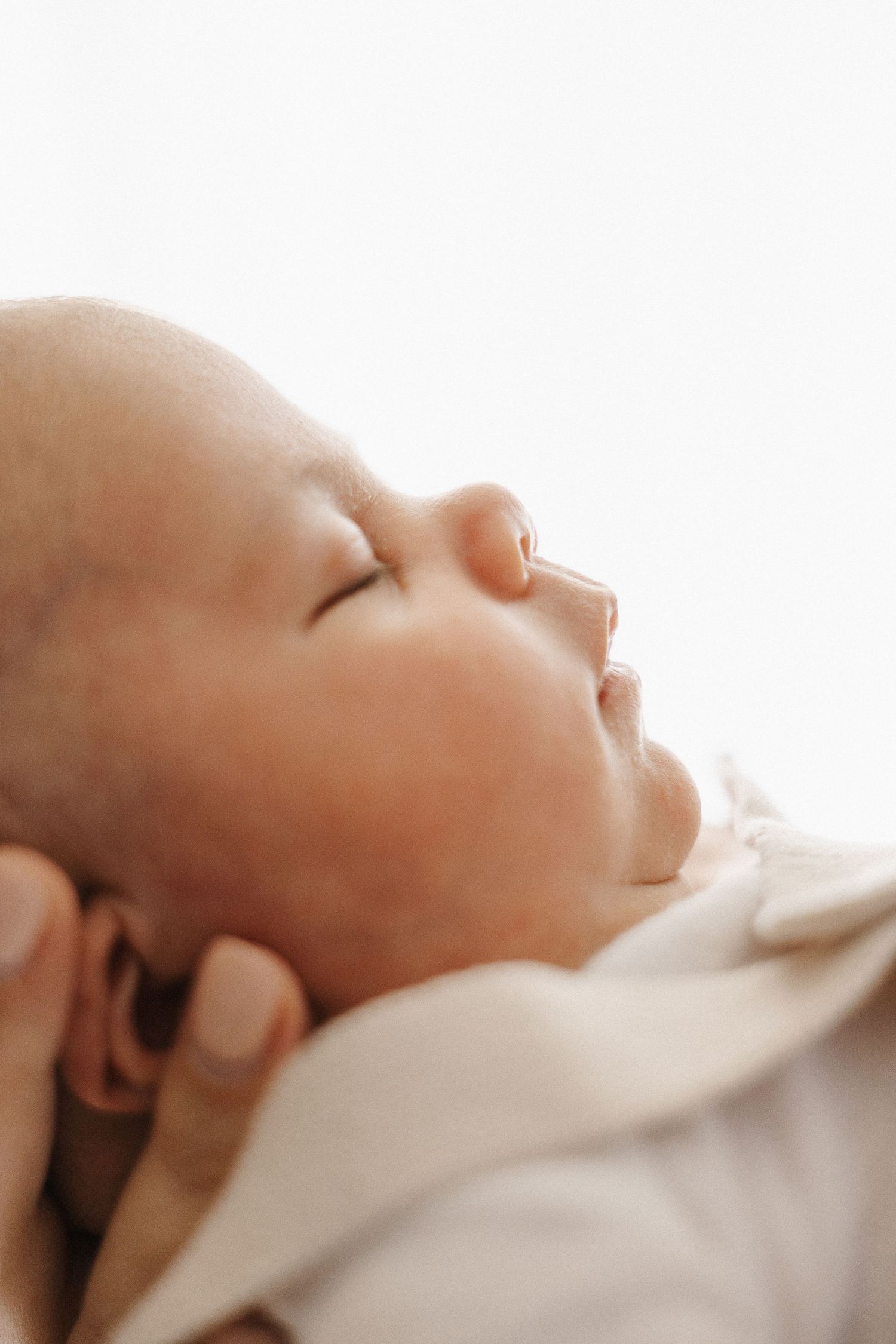 Backlit profilt of a sleeping baby in Canberra newborn photo studio
