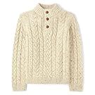Beige cable knit sweater displayed from multiple views on invisible mannequin.