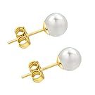 Gold stud earrings with white pearl design.
