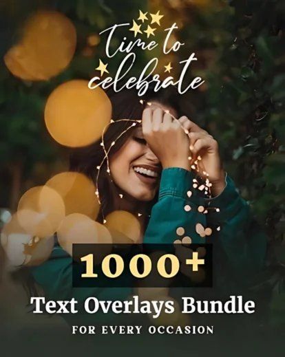 Text overlay bundle promotional image with bokeh lighting effects.