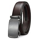 Collection of leather belts in brown and black shown from different angles.