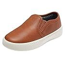 Brown leather slip-on sneakers shown from multiple angles.
