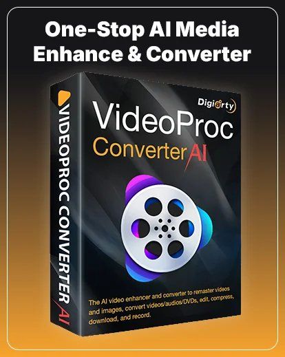 Software boxes for video enhancer and converter programs with film reel icons displayed on dark backgrounds.