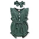 Forest green baby clothing set with ruffle details and matching accessories.
