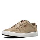 Lineup of casual men's footwear in brown and beige tones.