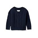Navy blue winter clothing set featuring knit patterns and button details.