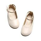 Collection of beige leather ballet flats with ankle straps displayed in line.
