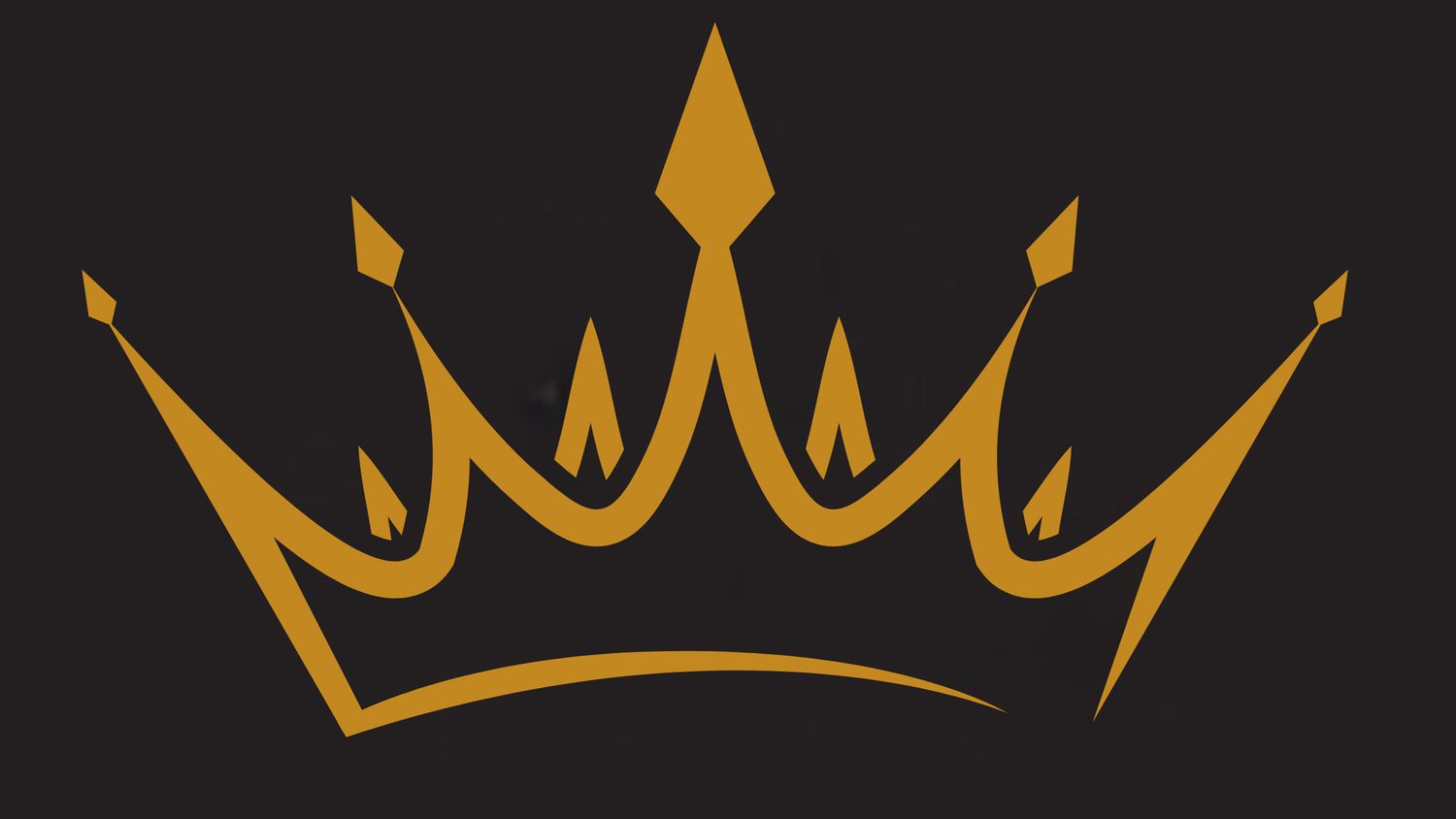 Series of gold crown designs and logos on black background.