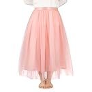 Collection of pink tulle dresses with varying lengths and styles for special occasions.
