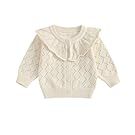 Delicate cream-colored baby clothing set with ruffled details displayed in a row.
