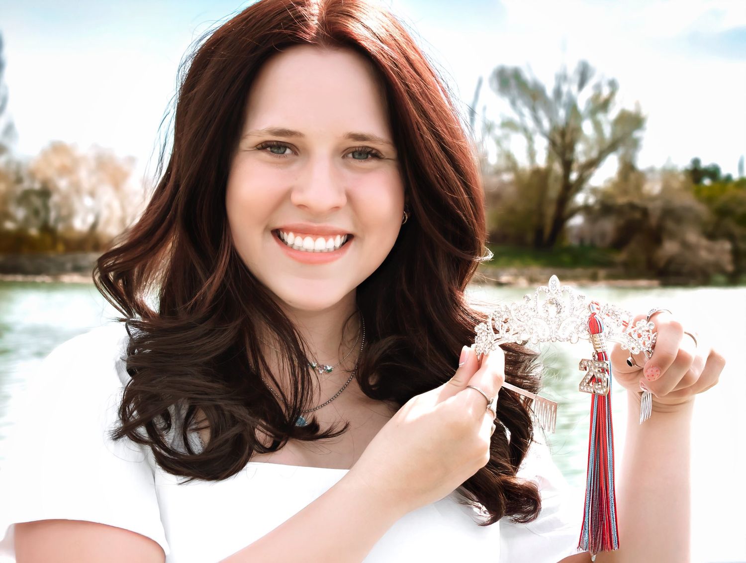 A series of outdoor portrait shots showing joyful expressions against a natural background.