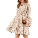 Floral print cream colored dress with ruffled details.