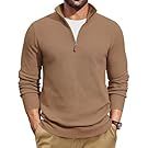 Line of brown and tan casual men's sweaters and pullovers.