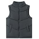 Dark gray padded winter vest collection showing front and back views with zipper closure.
