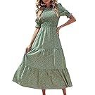 Sage green floral print midi dress displayed in multiple views.