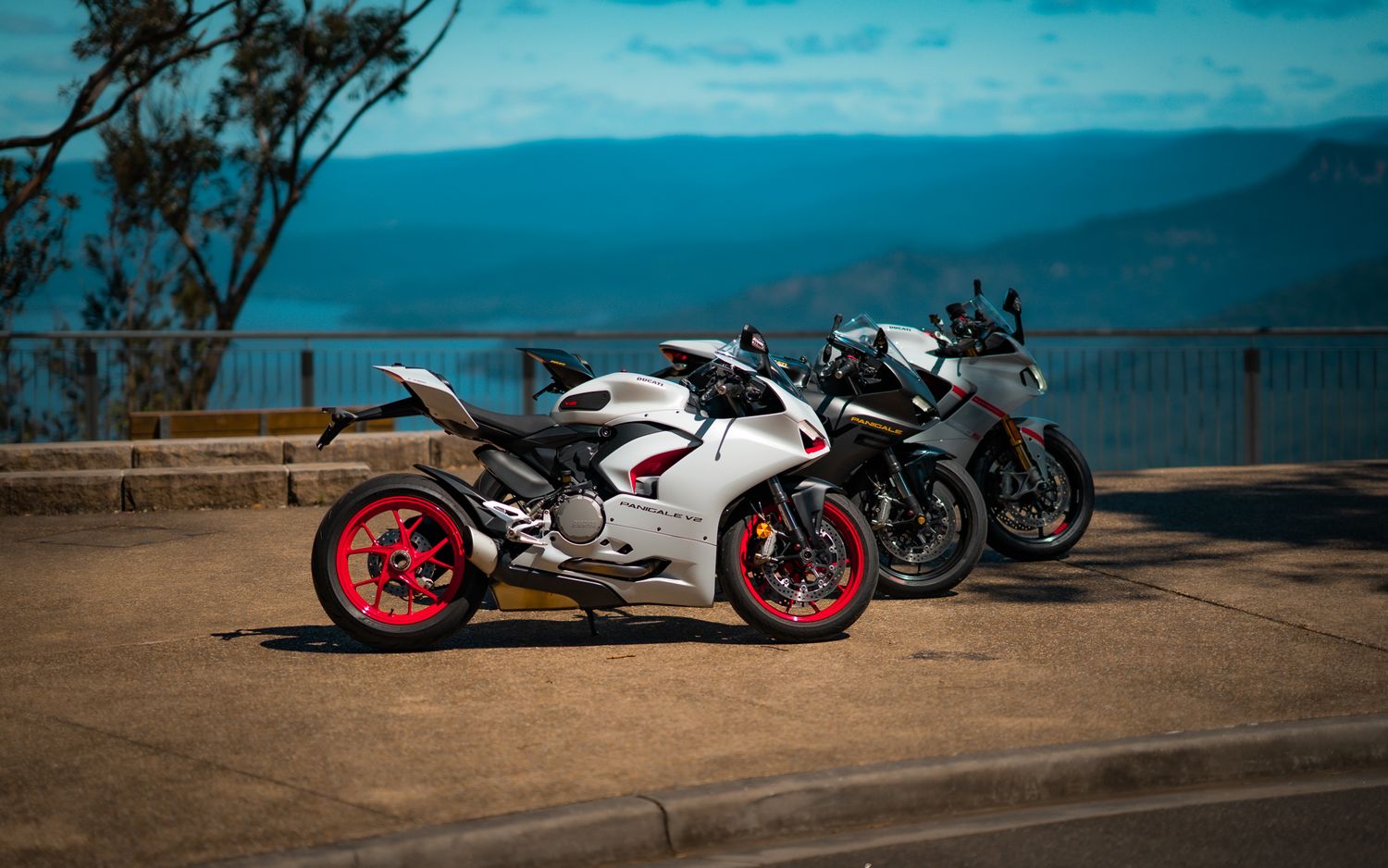 Three Ducati Bikes near the lookout