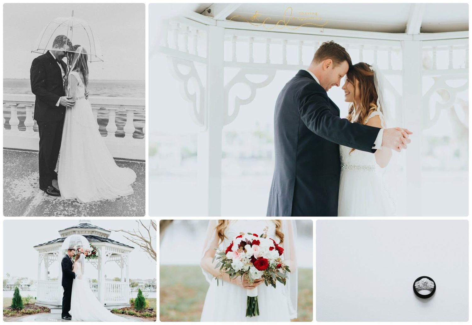 Elegant winter wedding portraits featuring architectural details and romantic poses.