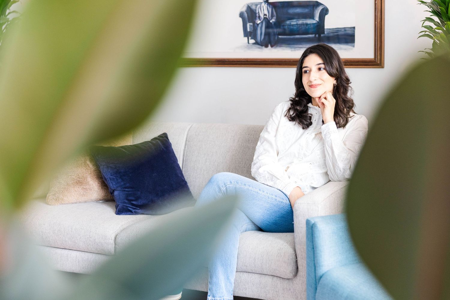 Candid portrait of a woman smiling during a lifestyle portrait session in her office — Minmo Photography