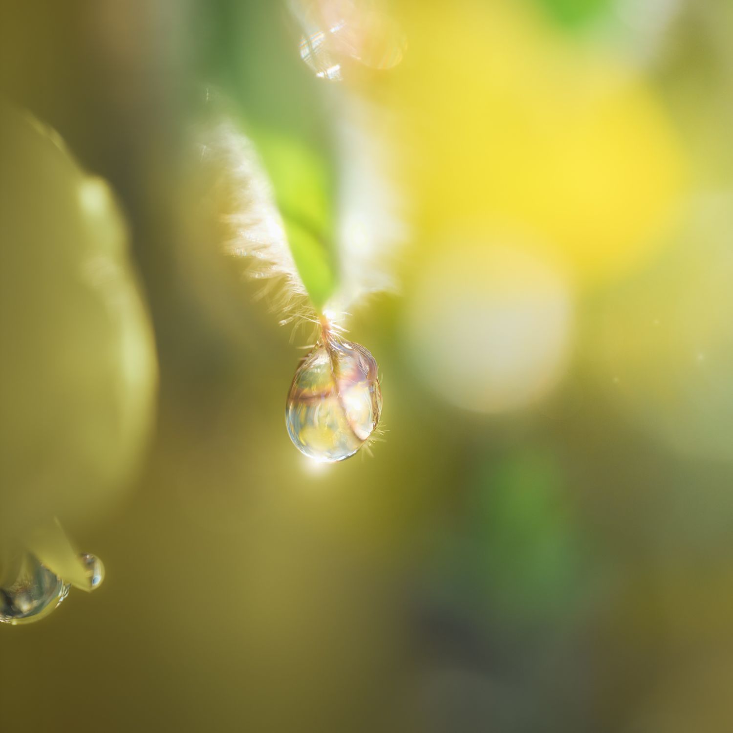 Macro gialla con goccia d’acqua – luce e dettaglio naturale