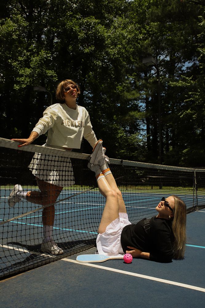 editorial styled pickleball merchandise shoot, editorial tennis court photoshoot