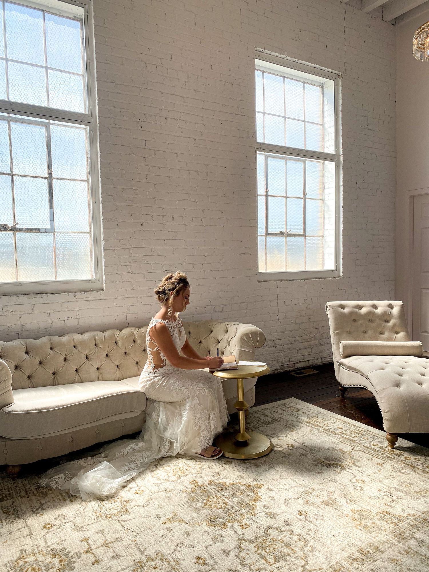 Bridal portrait writing her vows at Northern Pacific Center in Minnesota