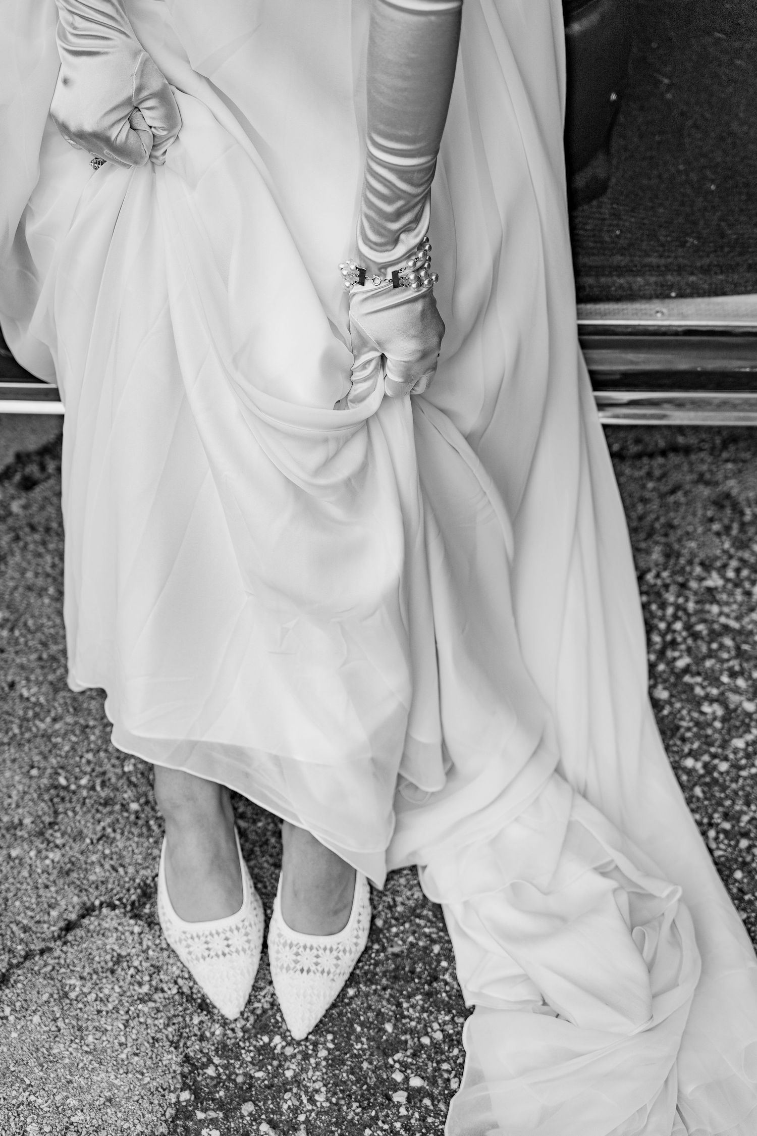 Bridal portrait next to vintage car in Belle River Minnesota