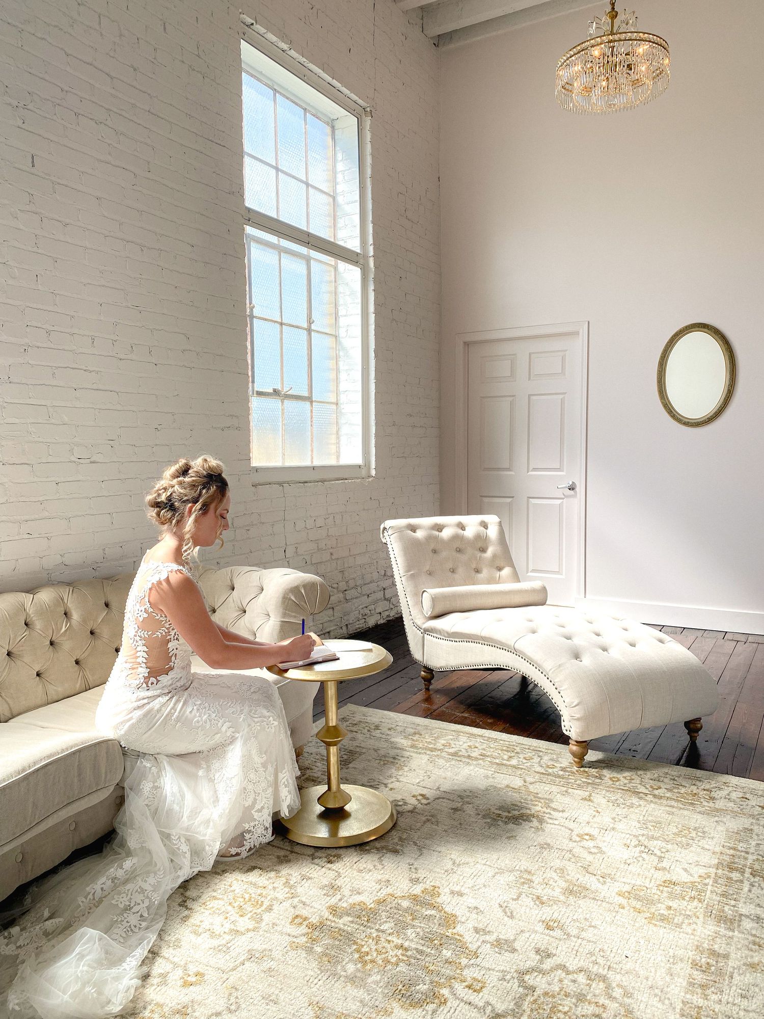 Bridal portrait writing her vows at Northern Pacific Center in Minnesota