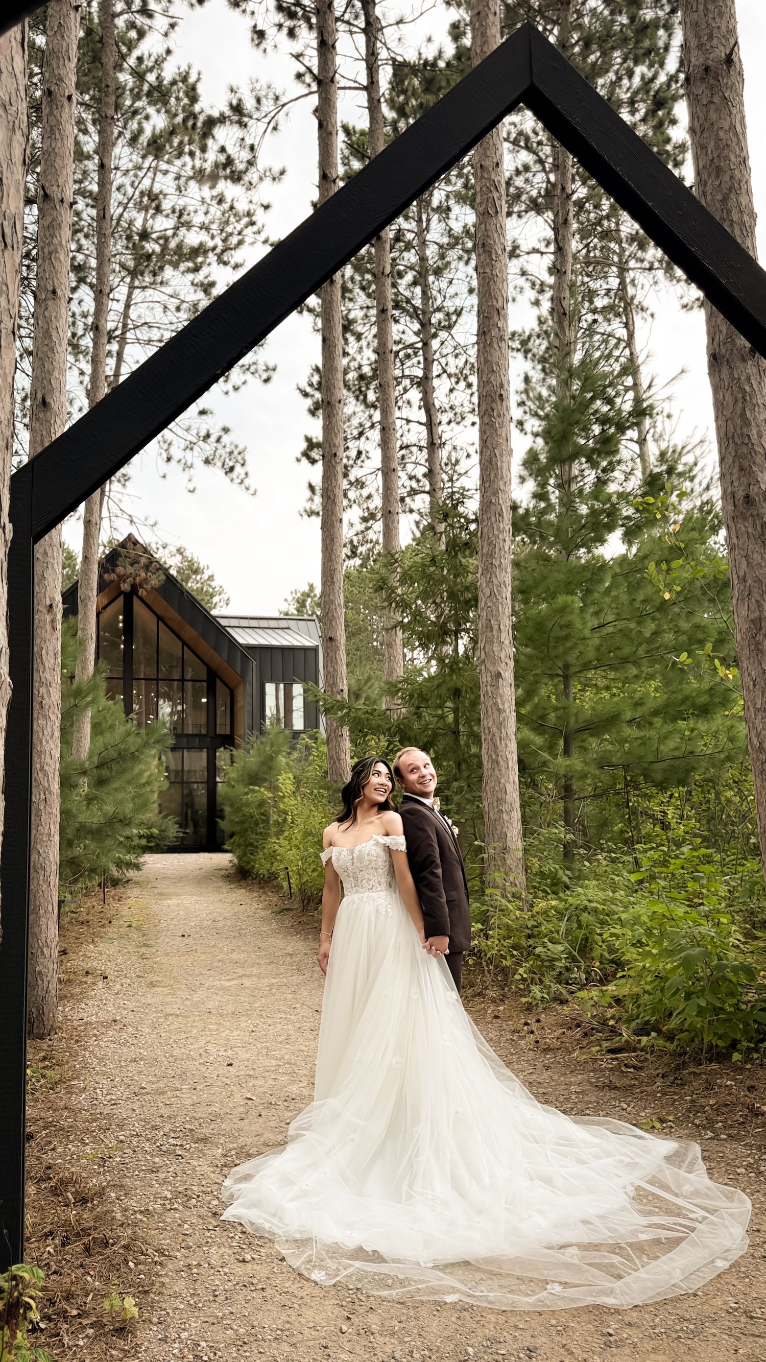 Wedding photos of the bride and the groom at Pinewood Weddings and Events in Cambridge Minnesota