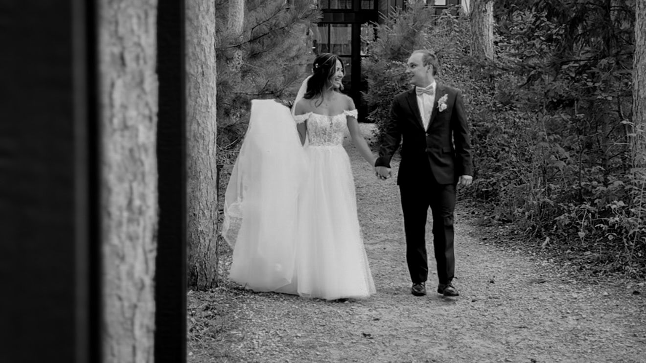 Wedding photos of the bride and the groom at Pinewood Weddings and Events in Cambridge Minnesota