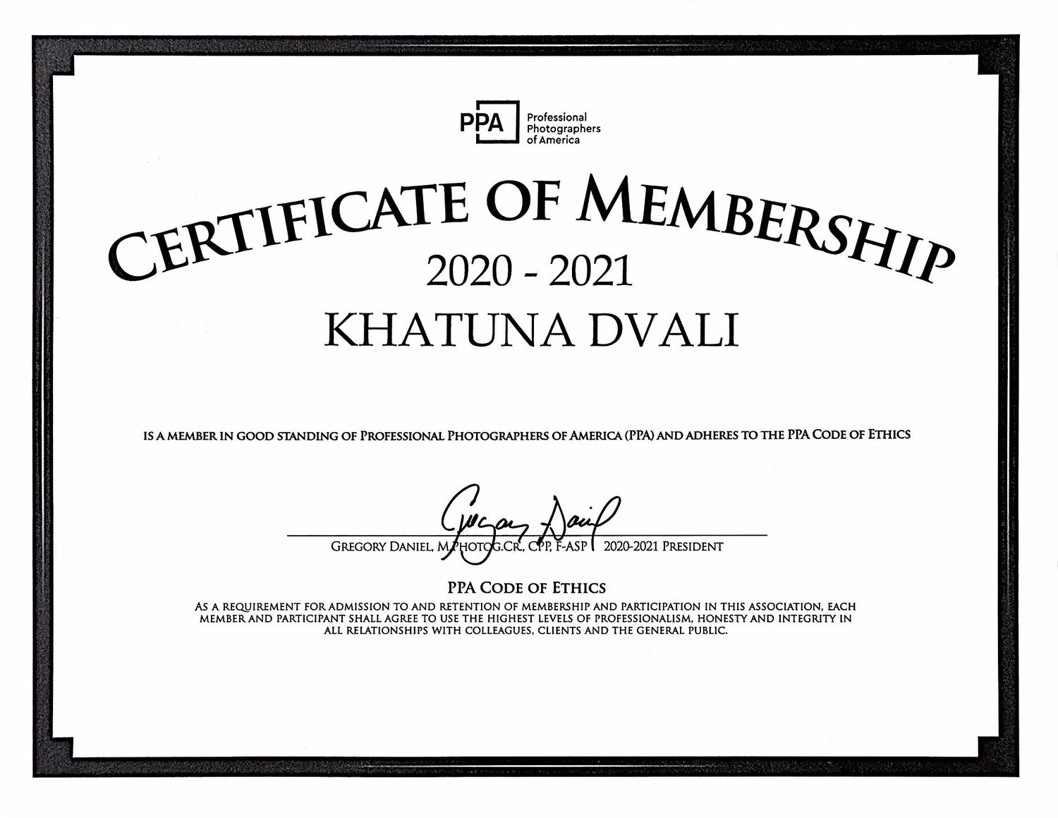 Three professional certificates with black borders and text displayed in a row against a white background.