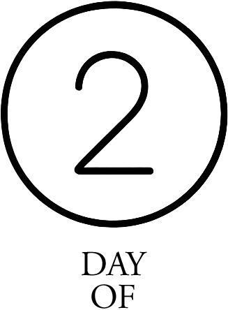 A black and white circular icon with the number 2 and text 'DAY OF' underneath.