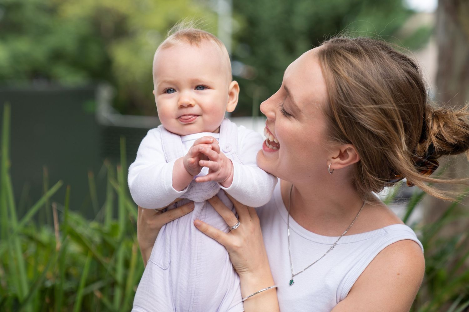 cute mom and daughter