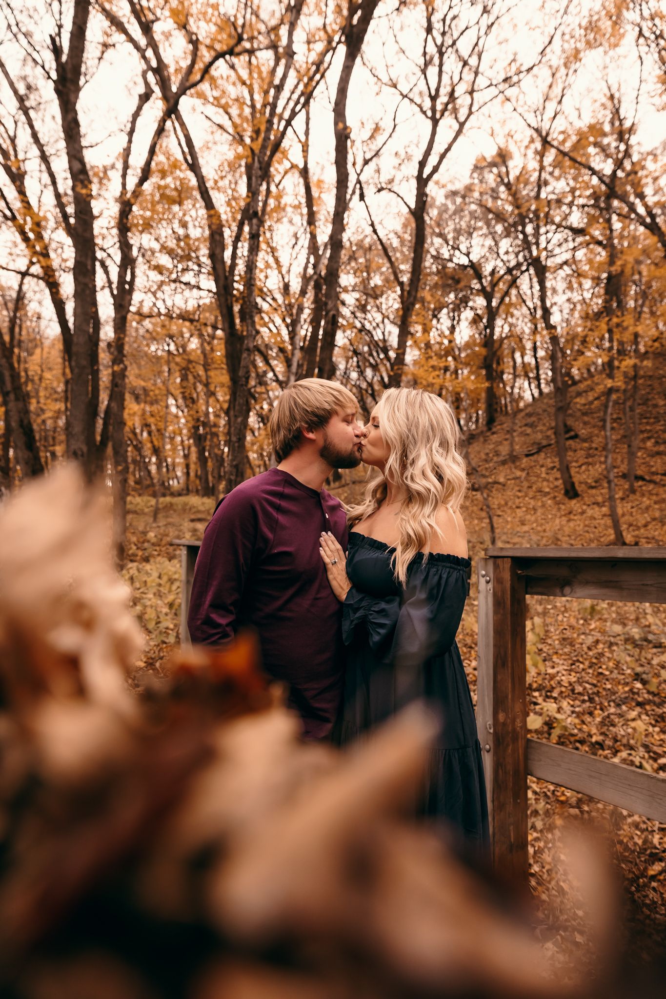 A romantic autumn scene in a wooded area with fallen leaves and warm sepia tones in Lynd MN at Camden State Park